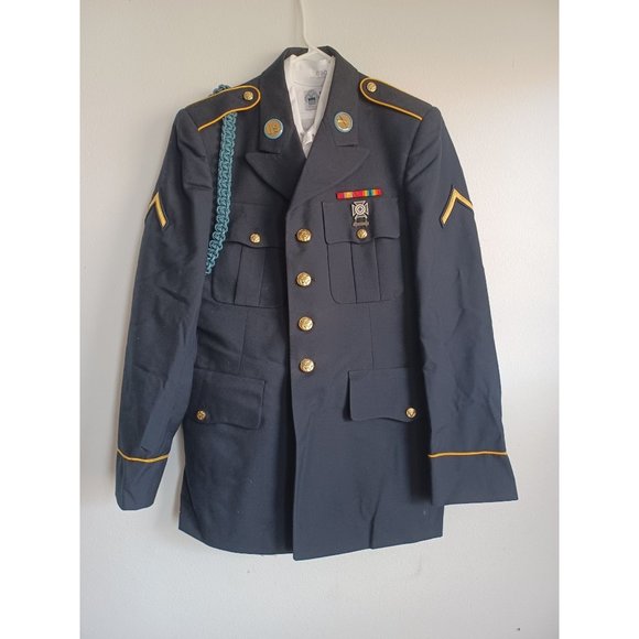 Unworn US Army Service Dress Blue Jacket 36RC Pants 30RC Shirt 15.5C w Patches - Picture 1 of 11